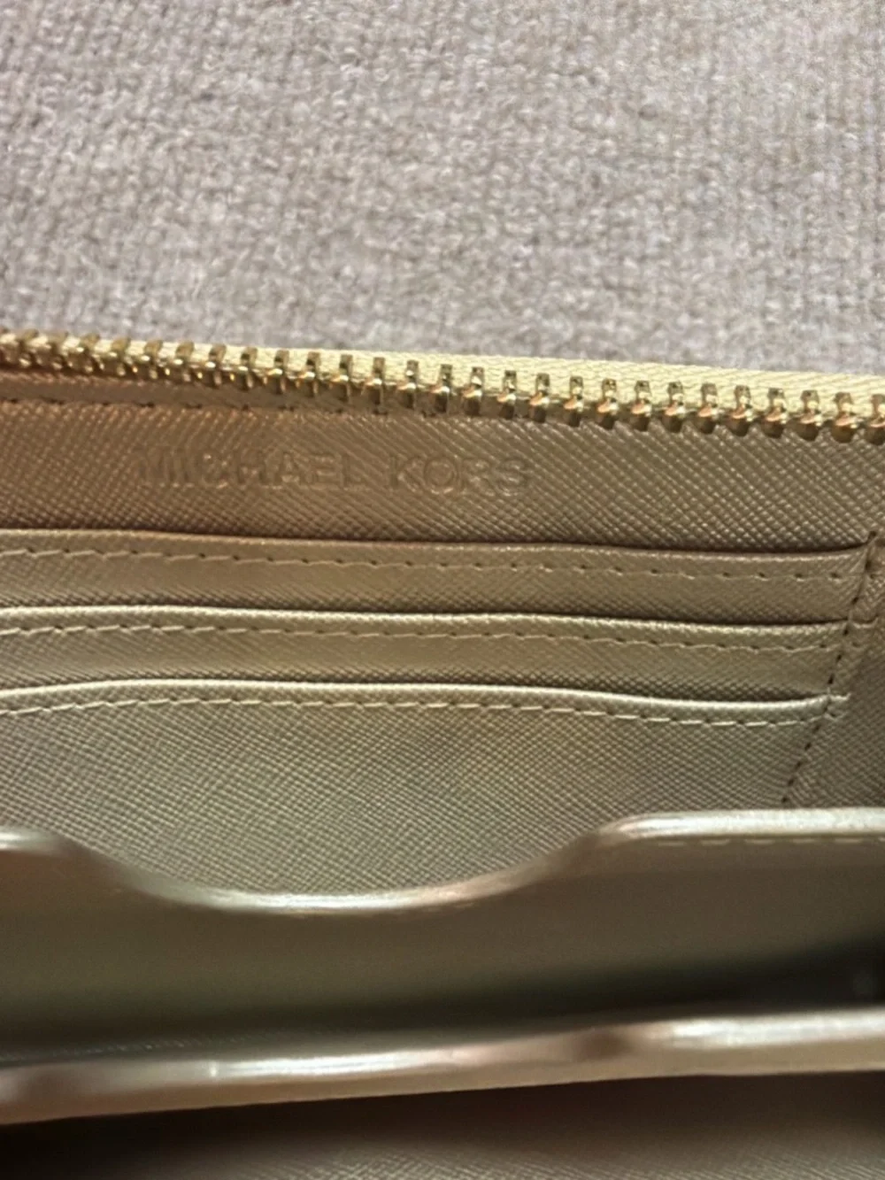 Michael Kors Gold Logo Wristlet Wallet Metallic MK Zip Around